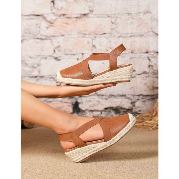 SHEIN Snake Print Closed Toe Cross Strap Espadrille Wedges - Picture 4 of 4